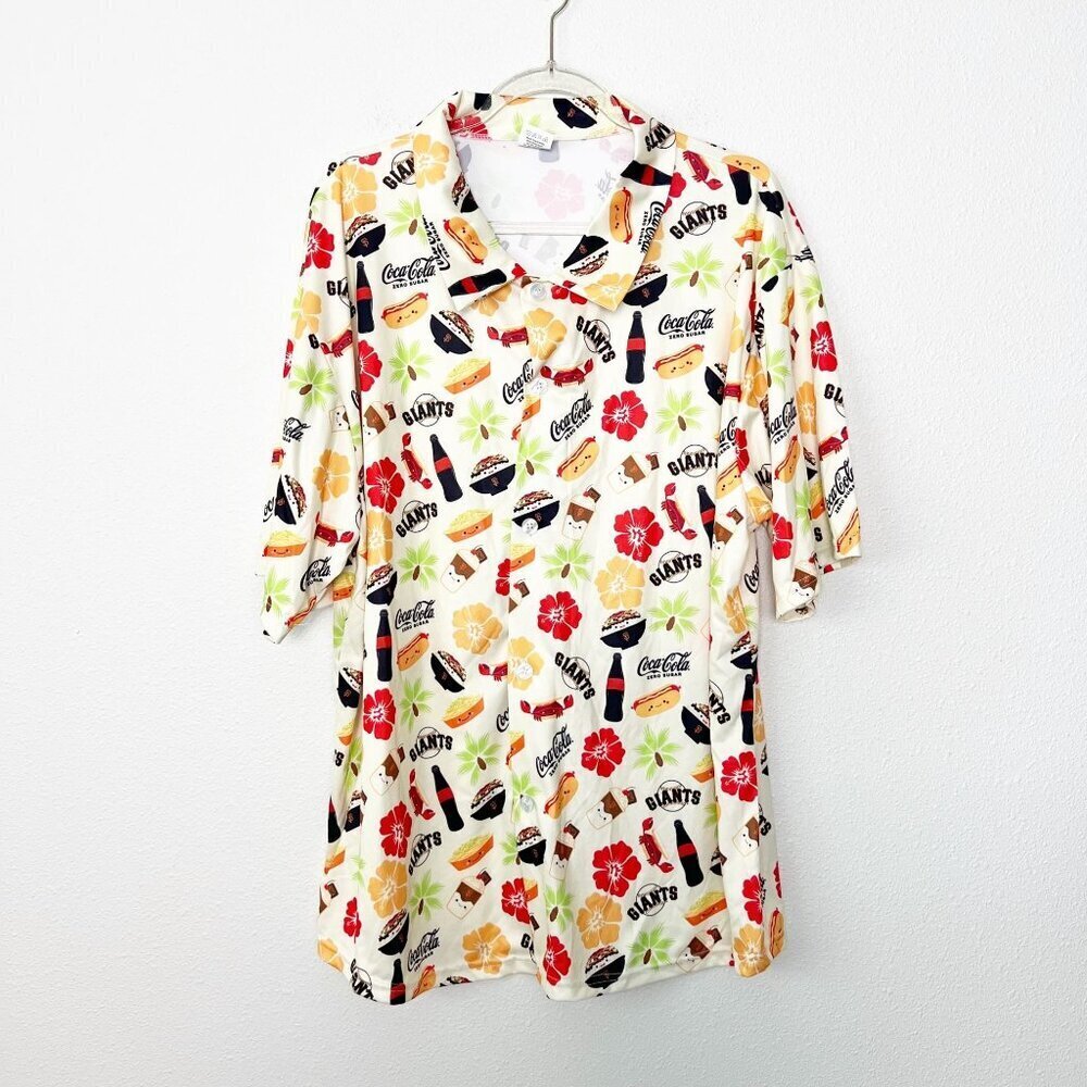 San Francisco Giants Coca Cola Mens XL Hawaiian Food Aloha Button Down Shirt